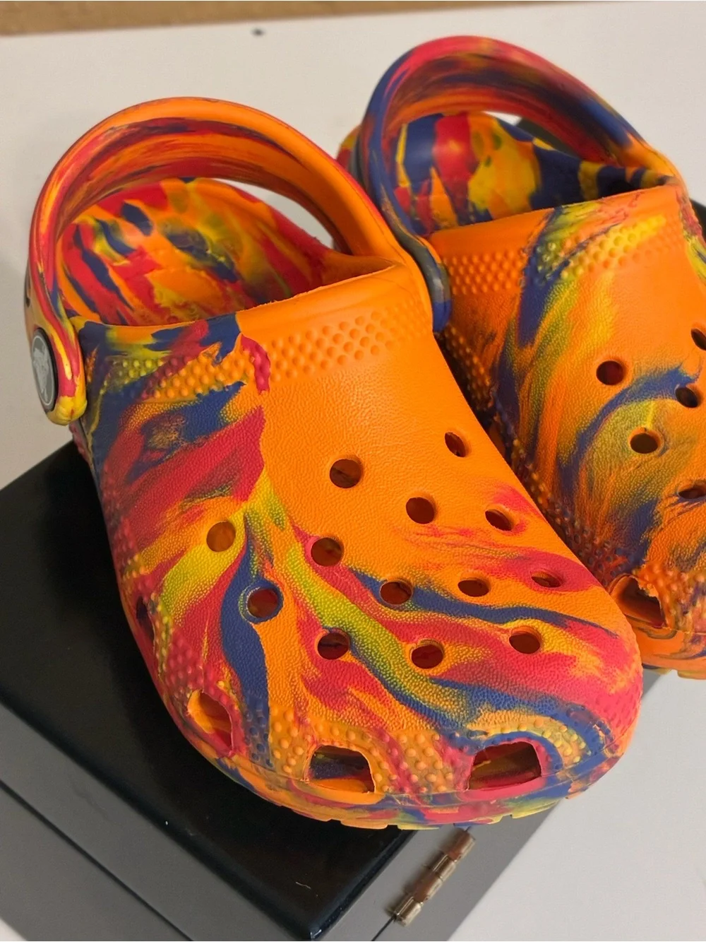 CROCS Kids Classic Clog in Orange with Multicolor Swirl -Toddler 8